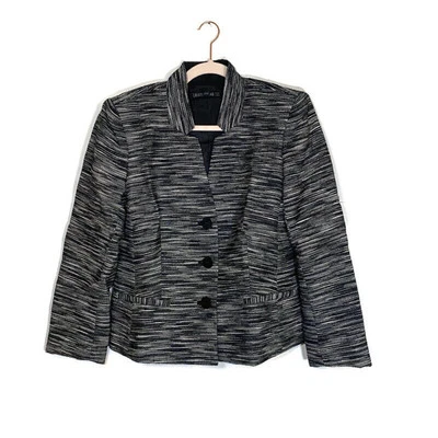 Lafayette 148 夹克外套 6 码黑色白色纹理内衬纽扣结构化 — 第 1/4 张图片