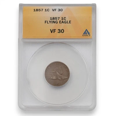 1857-P UNITED STATES MINT 1C FLYING EAGLE COPPER COIN CERTIFIED ANACS VF 30 - Image 1 of 4