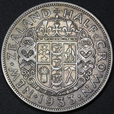 Nueva Zelanda 1933 media corona muy fina plus KM-5 .500 plata envío gratuito Foto 1 de 4