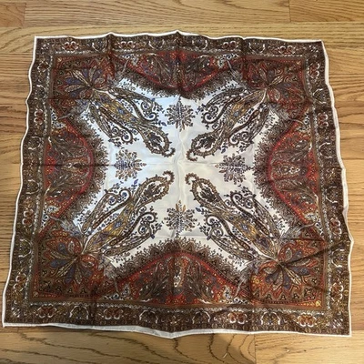 Vintage Made In Japan Brown Paisley Scarf R J Singer Intl 100% Acetate 23 X 23 - Image 1 of 4
