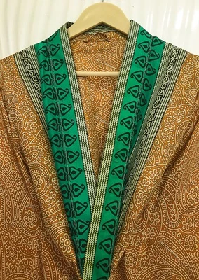 Bata kimono midi de seda pura hasta la rodilla vestido kimono de seda naranja MKMO2283 Foto 1 de 4