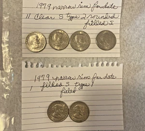 Lote De 6 1979 S Susan B Anthony moneda de un dólar $1 EE. UU. Tipo 1 y 2 llena S estrecha - Imagen 1 de 6