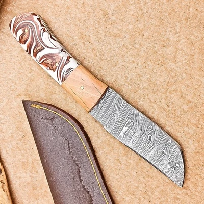 Cuchillo desollador de acero Damasco hecho a mano | 8,0" | Full Tang, funda de cuero IT-3007 Foto 1 de 4