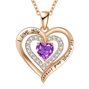 Womens Jewelry Birthstone Necklace for Wife Amethyst Necklaces for Woman Hear... - Picture 1 of 6