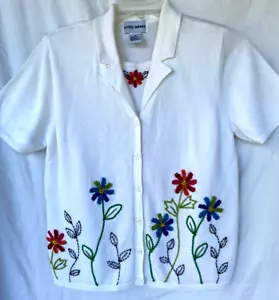 ALFRED DUNNER..WEISS..KUNST 2-TEILIG..STRICKJACKE..PULLOVER..BESTICKTE BLUMEN..NEU OHNE ETIKETT.. VERSAND - Bild 1 von 3