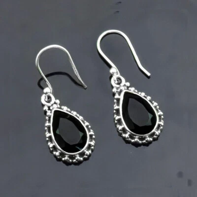 Lush Ónice Negro Piedra Preciosa 925 Plata de Ley Hecho a Mano Pendientes S-41 - Imagen 1 de 4