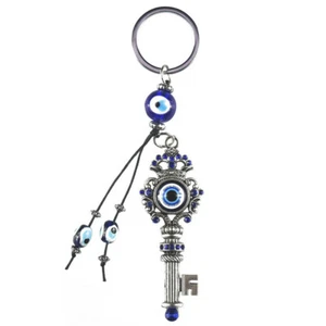 Turkish Blue Evil Eye Retro Crown Keychain Ring Amulets Pendant Lucky Charm Gift - Picture 1 of 4