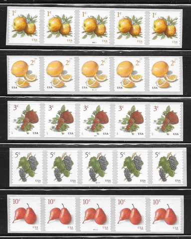 ALL 5 NEW FRUIT PLATE NUMBERS--Scott #5037, 5038, 5039, 5201, 5256--All B2 or P2 Cover
