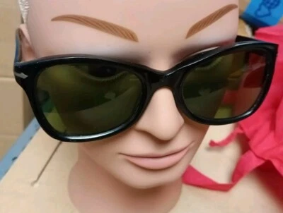 Vtg Sunglasses Commander Green Glass Spy Style Black Frame Italy  - Изображение 1 из 4