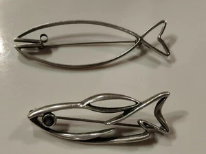 Pair Sterling Silver Ichthus Fish Pin Brooch Danecraft Christian Religion Jesus - Picture 1 of 9