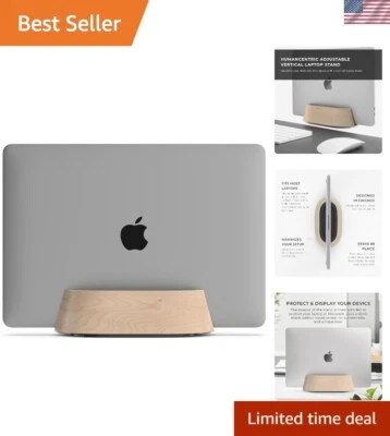 Maple Wood Vertical Laptop Holder - Space-Saving Adjustable Dock for MacBook Pro - Image 1 of 4