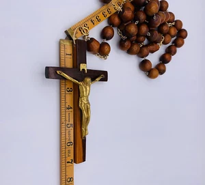 Jumbo Wall Rosary 48" with Wood Beads and Wood Cross w/Metal Jesus 4 Decades - Picture 1 of 10