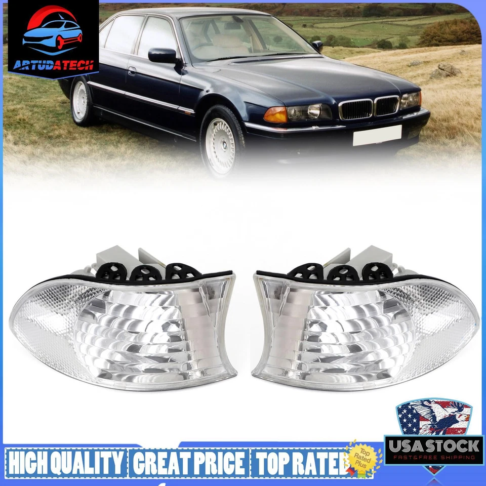 Corner Lights Parking Lamps Pair For BMW 7-Series E38 1999-2001 White - Image 1 of 4