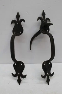 2 Antique Wrought Iron Door Handles , One with Thumb latch - Picture 1 of 4