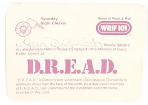 WRIF DREAD CARD Paper Card Stock Detroit Rockers Engaged Abolition Disco USED - Imagen 1 de 4