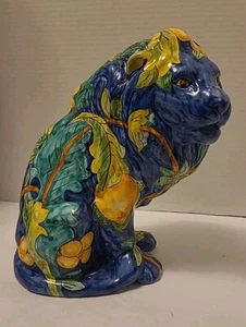 Vintage Abigails Italy Ceramic Lion Leaf Fruit Design Colorful 9 1/2" H - Picture 1 of 12