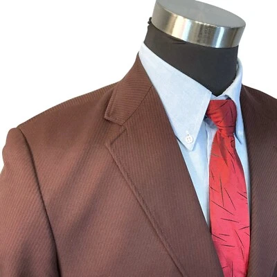New 42L J Ferrar Brown self pin stripe Suit Jacket Sport Coat Blazer Cotton Poly - Image 1 of 4