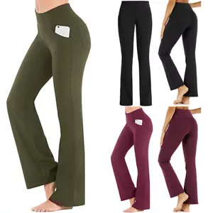 Ladies Stretch Leggings Solid Color Yoga Pants Women High Waist Gym Full-length - Picture 1 of 2