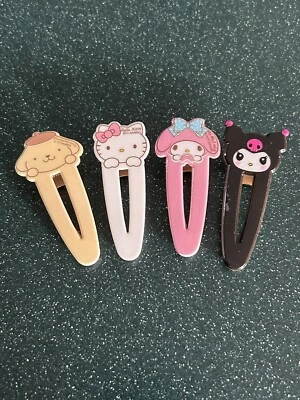 Hello Kitty My Melody Kuromi Pom Pompurin Classic Hair Clip Set 4 Pack Sanrio Foto 1 de 3