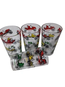  Drinking glass Cars Designs 10 oz Glass Tumblers 5" Vintage Replacement Gift  - Picture 1 of 7
