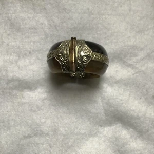 Vtg Native Chunky Cuff Hinged Bracelet Silver Overlay Design Resin Black Brown - Picture 1 of 8