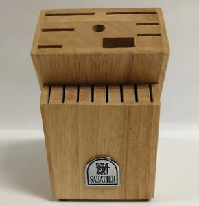 SABATIER 16 Slot Wooden Cutlery Knife Block Only Storage Counter Top Heavy Decor - Picture 1 of 7