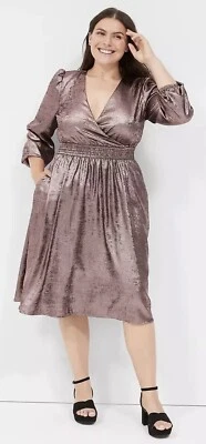 Lane Bryant Sheer Rose Gold Metallic Wrap Top Dress Plus Size Women's 14/16 NWT - Image 1 of 4