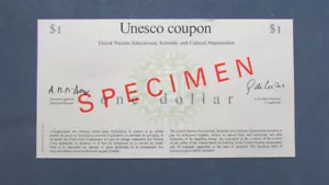 FRANCE UNESCO COUPON PAPER MONEY ONE DOLLAR SPECIMEN 1950s - Picture 1 of 2