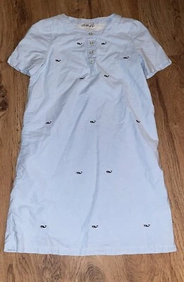Vineyard Vines 1/4-Button Oxford Shirt Dress Light Blue w/Whales Girls' Size 14 - Image 1 of 4