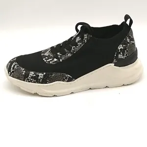 Steven By Steve Madden Womens Pari Sneakers Black Snakeskin Lace Up Stretch 9M - Picture 1 of 9
