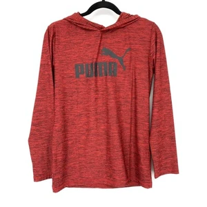 Puma Long Sleeve Hoodie T-Shirt Boys Size L 14/16 Red Heather Black Logo - Picture 1 of 6