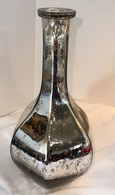 Silver Glass Vase Rustic Distressed Finish Mercury Glass-Like 10” Tall - Image 1 of 4