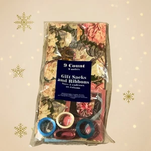 Vintage Floral Gift Sacks & Ribbons Set • 9 Count • 80s–90s Gift Wrap - Picture 1 of 8