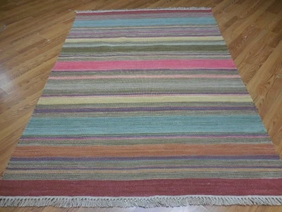 Turkish HandMade Flat Weave Oushak Kilim Bohemian Turkish Rug 5x6.9 Ft - Image 1 of 4