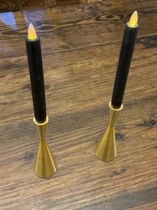 Pair Of Gold Metal Candlestick Holders 8” - Picture 1 of 7