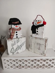 Muñeco de Nieve Hecho a Mano Madera de Madera Pintado Campo Rústico Cabaña Lodge Decoración Invierno... - Imagen 1 de 7