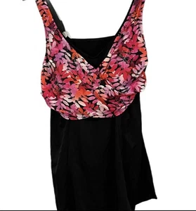 Fit 4 U W Sz 18W Floral And Fuchsia Pink Print/ Black Swim Dress Beach Resort - Picture 1 of 5