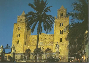 CARTOLINA SICILIA SICILY POSTCARD CEFALU' CATTEDRALE IN NOTTURNA DI NOTTE - Foto 1 di 1