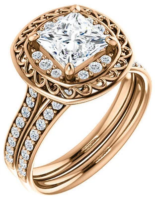 Anillo de compromiso de boda de oro rosa de 14 k con halo de diamantes y princesa de 1,29 quilates Foto 1 de 3