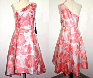 Adrianna Papell One Shoulder Coral Floral Jacquard High Low Midi Dress sz 6 $229 - Picture 1 of 15
