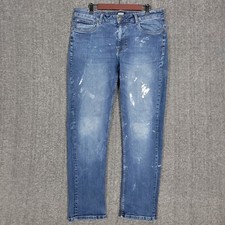 DKNY Jeans Mens 34 x 32 Blue Duane Straight Fit Paint Splatter Medium Dark Wash