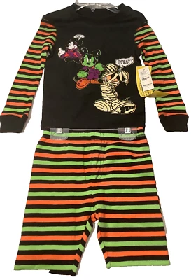Disney Store 2pc Sz 4 Halloween Mickey Mouse “Trick or Treat-Smell my Feet” PJ's - Image 1 of 4