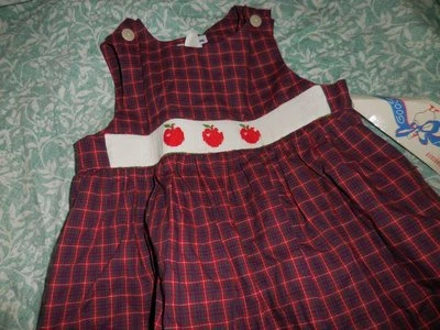 nwt Silly Goose red plaid smocked apple dress girl 4 free ship USA - Image 1 of 2