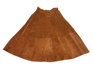 Cowgirl Western 90s VTG Sz 12 Brown Tan Suede Leather Lined Midi Women’s Skirt L - Picture 1 of 8