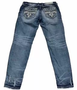 Rock Revival Womens Sz 32 Pilkin  Mid-Rise Skinny Jeans Distressed Denim - Picture 1 of 13