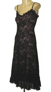 VALLEN Nude Lined Black Stretch Lace Ruffle Trim Size 10 - Picture 1 of 5