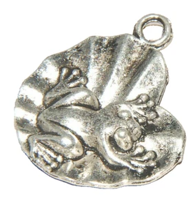 Frog On Lilypad Charm  Tibetan Silver    J1169 - Picture 1 of 5