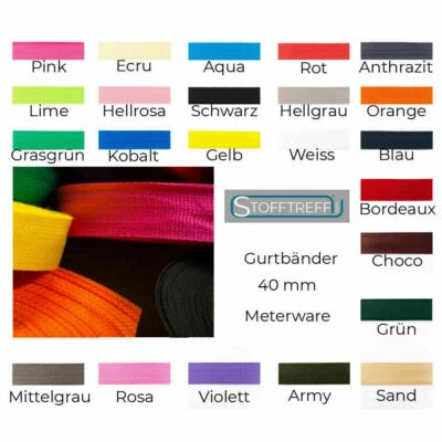 STOFFTREFF SANTI Gurtband-40 mm-Polypropylen-100 cm-Meterware in 23 Farben