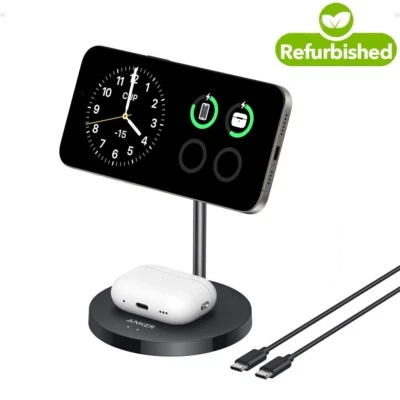 Anker 2-in-1 Wireless Charging Station 15W Qi2 Charger Stand for iPhone 16/15/14 - Image 1 of 4