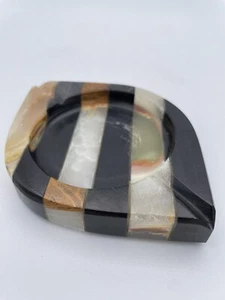 RARE Vintage Art Deco Ashtray Striped Pattern Marble Black Onyx - Picture 1 of 4